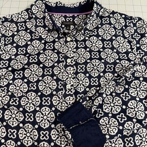 Talbots Light Weight Long Sleeve Button Down, Medium, Navy/White, Spring/Summer